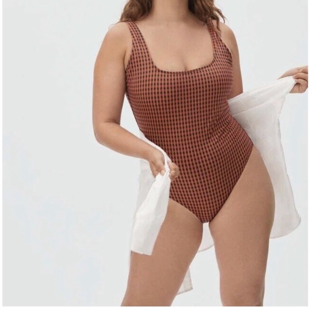EVERLANE Square Neck Gingham Print One Piece Swimsuit Size Large
